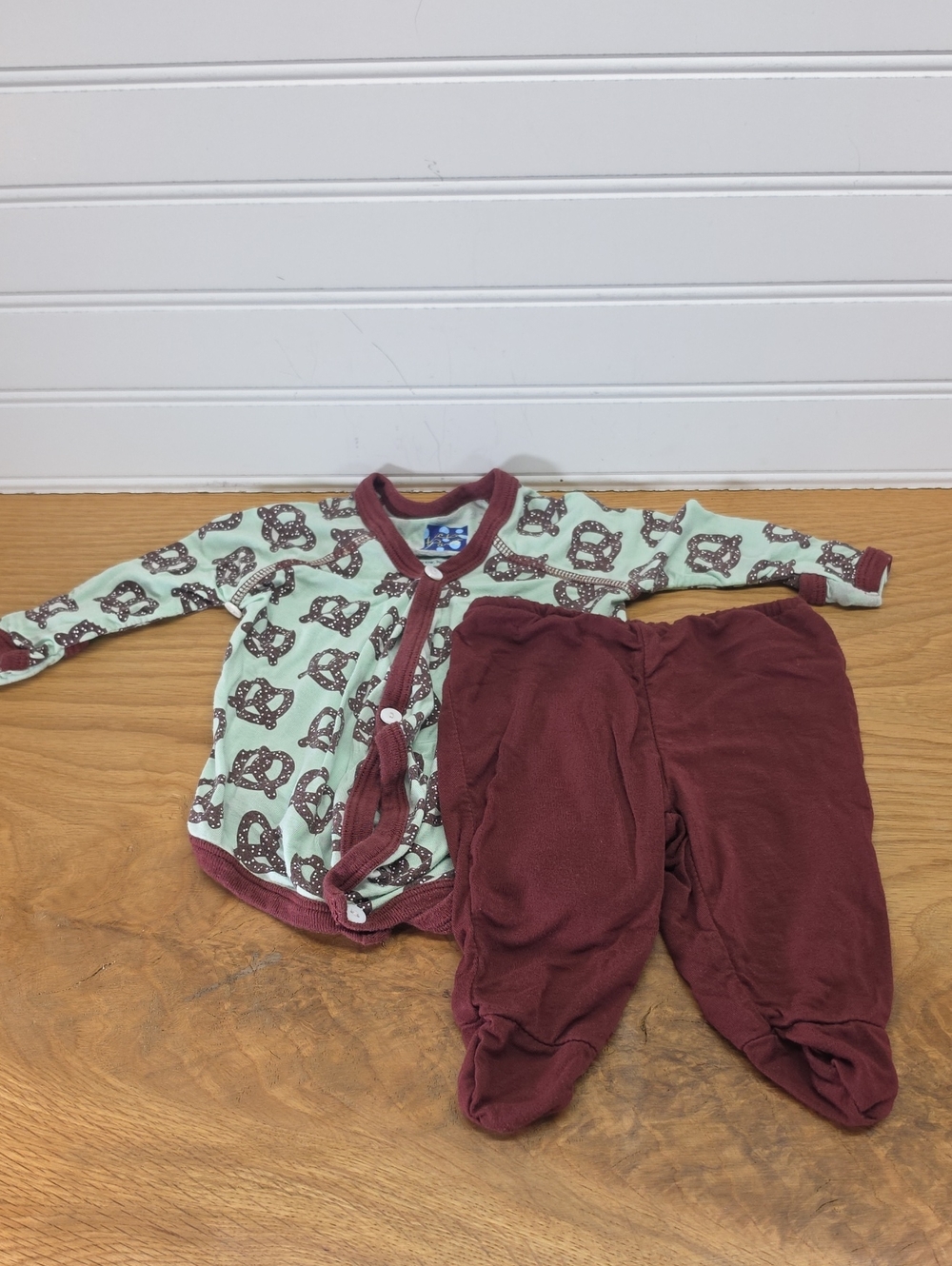 Kickee Pants Baby Two-Piece Set with Pretzel Print - Mint & Brown Size NB